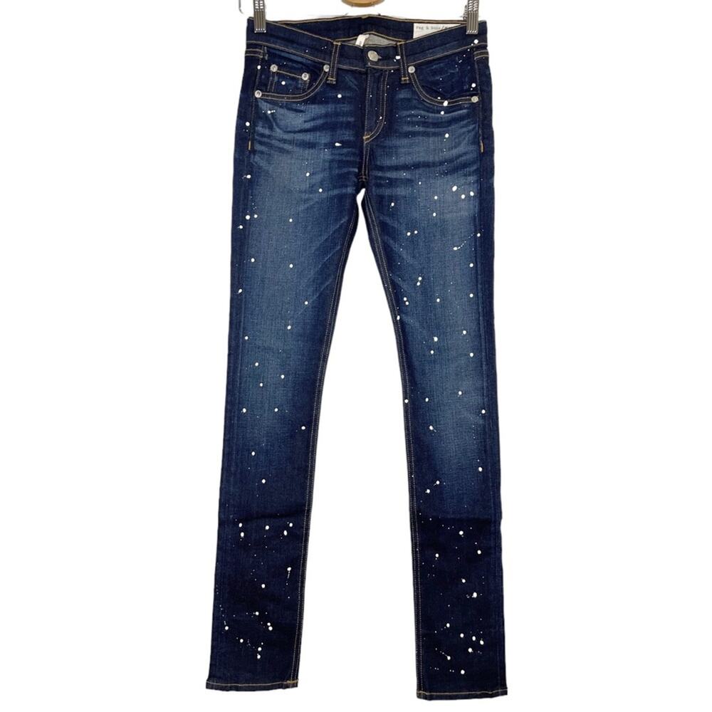 Rag & Bone Dark Wash Paint Anfield Splatter Skinny Jeans - 26